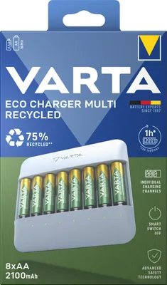 Productafbeelding van VARTA 57682101121 VARTA Oplader ECO Charger Multi, gerecycled, inclusief 8x AA batterijen