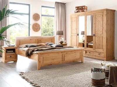 Schlafzimmer mit Kleiderschrank Doppelbett Nachttisch