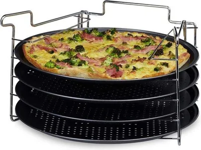Produktbild von Famanu Pizzabackblech Set von 4 - Antihaftbeschichtung, 270°C, 20 x 32 x 32 cm - Anthrazit
