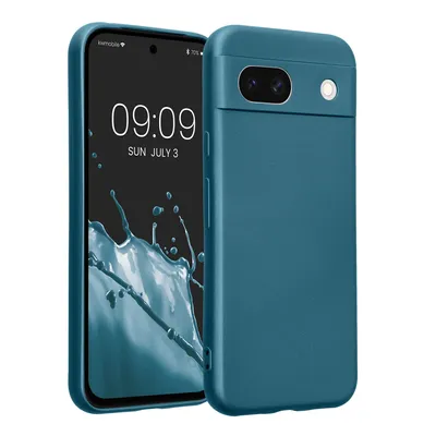 Produktbild von kwmobile Handyhülle kompatibel mit Google Pixel 8a Hülle - weiche Silikon Case metallisch schimmernd in Metallic Karibikblau