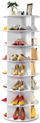 Image de Étagère à chaussures - Tour à chaussures - Pivotant à 360° - 7 niveaux - Pour 28 paires de chaussures - Peu encombrante - Dimensions 59,8 x 59,8 x 162 cm - Blanc
