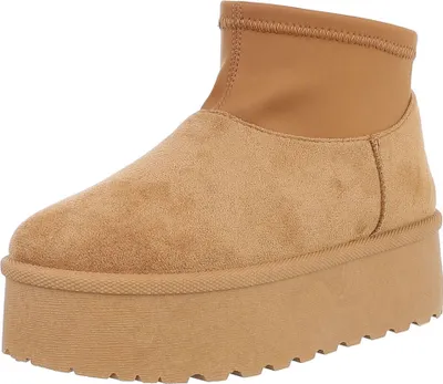 Produktbild von Ital-Design Damen Stiefeletten Plateaustiefeletten Warm gefüttert Wildlederoptik, Textiloptik Snowboots 88577273 Camel Gr.  39