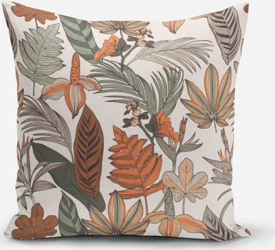 Produktbild von SCHÖNER LEBEN. Kissenhülle Retro Blätter Blumen weiß orange braun Größe 80x80cm (HxB) 80x80cm (HxB) Größe