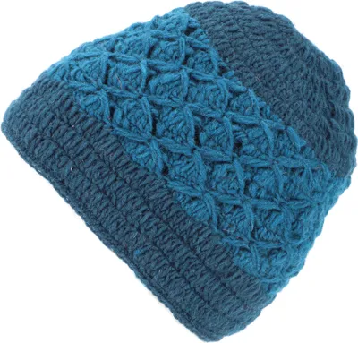 Produktbild von Beanie Mütze, Zweifarbige Strickmütze aus Nepal - Blau/petrol, Uni, Wolle, Hüte, Mützen