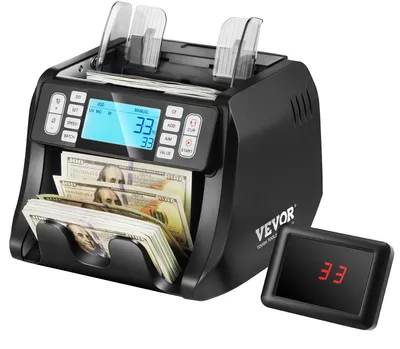 Obrázek produktu pro VEVOR počítačka peněz, počítačka bankovek s UV, MG, IR a DD detekcí padělků, počítačka USD a EUR se sčítacím a dávkovým režimem, velký LCD a externí displej