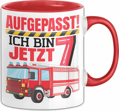 Produktbild von 7. Geburtstag Geschenk Tasse Becher Jungs Feuerwehr Aufgepasst Ich Bin Jetzt 7 (Rot)
