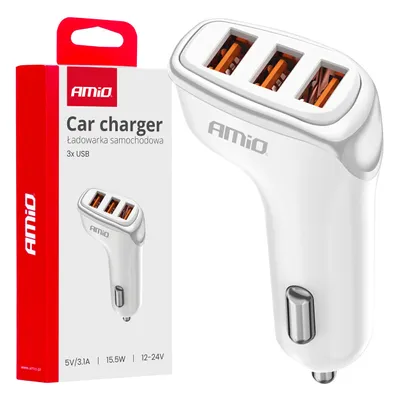 Zdjęcie produktu dla Ładowarka samochodowa 3x USB-A 3.1A SZYBKA QC ELEGANCKI DESIGN JAKOŚĆ