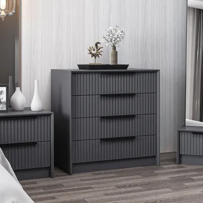 Immagine prodotto di Jebi - Cassettiera, 45x72x77h cm Nero Antracite, 4 Cassetti