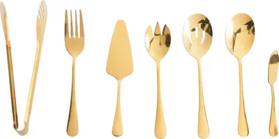 Produktbild von BELIANI 7-teiliges Besteckset Edelstahl: Buttermesser Fischgabel Salatgabel Kuchenschaufel Küchenzange Gemüselöffel
