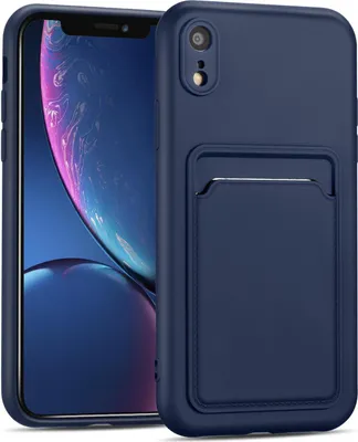 Produktbild von Conie Schutzhülle für iPhone XR mit Kartenfach Tasche Case Cover Bumper Silikon Hülle in Blau