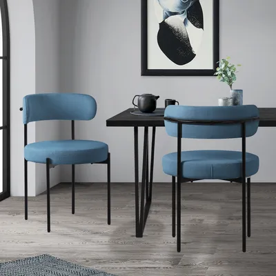 Zdjęcie produktu dla ML-Design zestaw 2 krzeseł do jadalni, krzesło kuchenne, wykonane z pluszowej tkaniny w kolorze niebieskim, krzesło do salonu z oparciem, krzesła tapicerowane z metalowymi nogami, krzesło do salonu