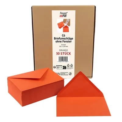 Produktbild von 50 x PresentFill® Briefumschläge C6 ohne Fenster - Orange
