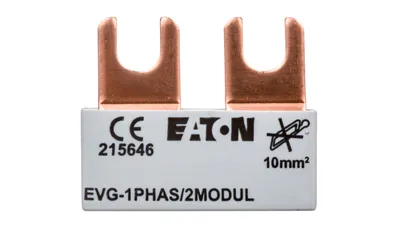Produktbild von Anschlusssammelschiene 1P 63A 10mm2 Gabel (2 Module) EVG-1PHAS/2MODUL 215646