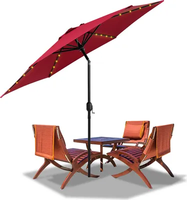 Produktbild von Hengda Sonnenschirm Ø350cm inkl. LED Gartenschirm 360° drehbar Terrassenschirm Ampelschirm Marktschirm Strandschirm - mit LED - Rot
