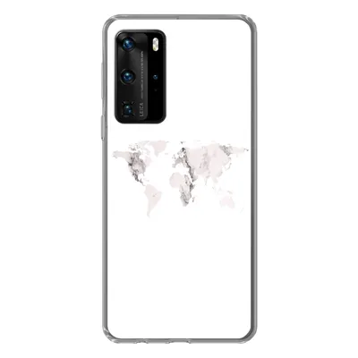 Produktbild von MuchoWow® Handyhülle Schutzhülle Hülle für Huawei P40 Pro Weltkarte - Marmor - Weiß Silikon Softcase Handy Hülle - Schutz