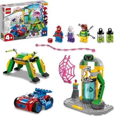 Produktbild von LEGO 10783 Marvel Spidey und seine Super-Freunde Spider-Man in Doc Ocks Labor, Superhelden-Set mit Spielzeugauto für Kinder ab 4 Jahren