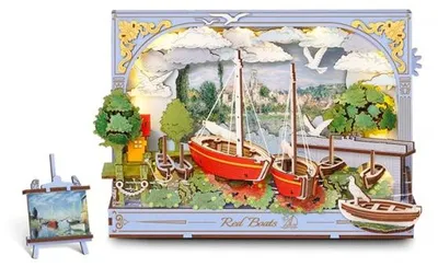 Obrázok produktu pre 3D puzzle Červené člny, ROWOOD, Drevo, 219 dielov