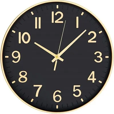 Image de Horloge murale noire de 25 cm avec chiffres arabes, pour le bureau ou la chambre à coucher