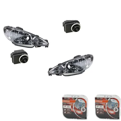 Obrázok produktu pre Reflektory + žiarovky Osram Night Breaker Laser, vhodné pre Peugeot 206 CC, modelové roky 1998-2009, pre ľavú a pravú stranu, čísla dielov: 6224C0, 9602407480, 9632162280, 6204S9, 6205S9