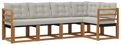 Immagine prodotto di vidaXL Set divani da esterno con cuscini 5 pezzi Naturale e Grigio chiaro