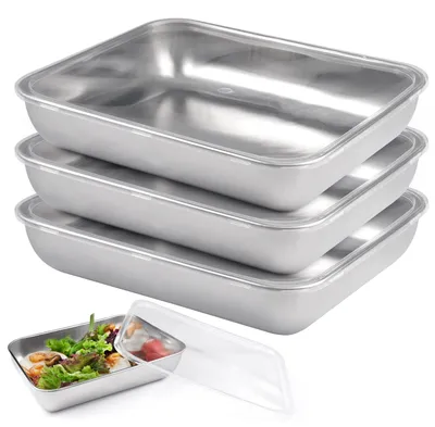 Produktbild von 3-teiliges Edelstahl-Set – Panierbleche, Backblech & Auflaufform – 25 x 20 x 5 cm