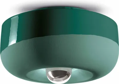 Produktbild von Deckenleuchte Keramik E27 D: 27 cm Flaschengrün rund Retro Keramiklampe