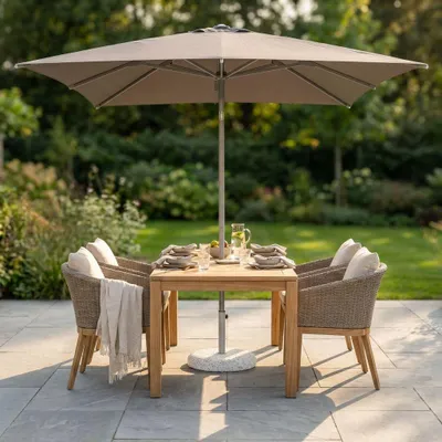 Immagine prodotto di Milani Home - ombrellone da giardino 3 x 3 m con palo centrale in alluminio, telo poliestere taupe, per terrazzo e piscina