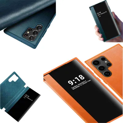 Produktbild von Für Samsung Galaxy S24 Ultra View Spiegel Handy Smart Cover Wake UP Funktion Case Orange
