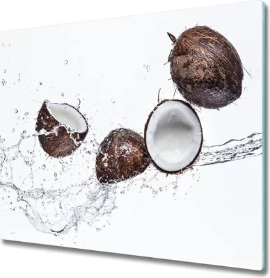 Produktbild von Glas Herdabdeckplatte 60x52 cm Spritzschutz Glasabdeckplatte Schneidebrett Kokosnuss mit Wasser