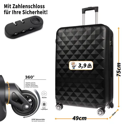 Produktbild von XL Koffer Reisekoffer Travel Hartschalenkoffer Reisen Schwarz 49x75x32cm 100 L