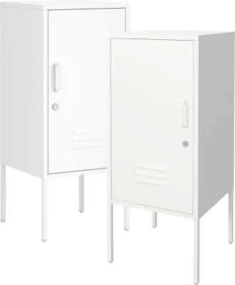 Produktbild von Nachtschrank ‘Hausjärvi’ 2er Set 82 x 35 x 35 cm Türgriff rechts und links Stahl Weiß