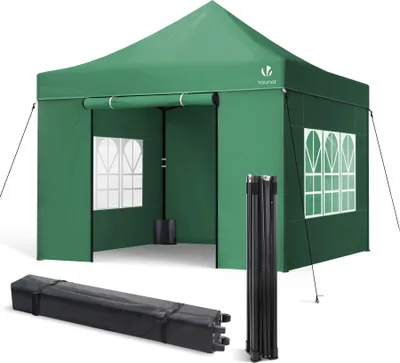 Obrázek produktu pro VOUNOT® Pavilon 3x3 m, voděodolný skládací pavilon, skládací párty stan se 4 bočními stěnami, 4 pytle s pískem, zelený