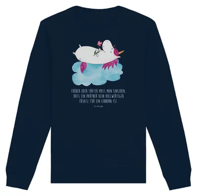 Produktbild von Mr. & Mrs. Panda Baumwoll Pullover Einhorn Verliebt Größe M - French Navy - Geschenk, Pulli, Unicorn, Sweater, Einhörner, Sweatshirt, Freundin, Liebe