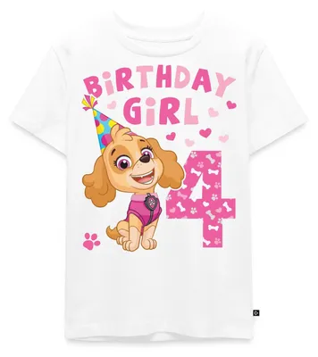 Produktbild von Spreadshirt Paw Patrol Geschenk 4 Jahre 4. Geburtstag Skye Kinder Premium T-Shirt, 134/140 (8 Jahre), Weiß