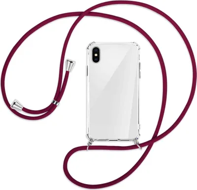 Produktbild von Handykette Backcover-Schutzhülle mit Band (Metall silberfarben) für Apple iPhone X / XS / 10 - dunkelrot