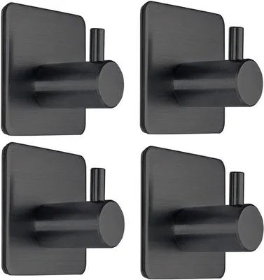 Produktbild von Selbstklebende Haken - schwarz - sehr stark - 4-Pack - für Badkammer - Toilette - 5-8 kg - Selbstklebende Haken