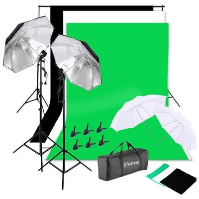 Image de ALIGHTUP Kits d'éclairage de studio photo, kit de studio photo, kit de support de toile de studio photo réglable avec parapluies