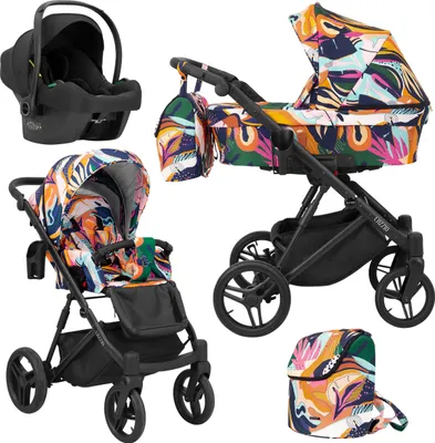 Produktbild von Kinderwagen LAZZIO Sportwagen Babywagen Babyschale Komplettset Kinder Wagen Autositz Set 3 in 1 (LAZ-01, Rahmenfarbe: Schwarz)