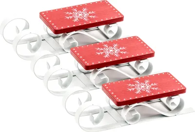 Produktbild von Satz mit 3 Ornamenten: roter und weißer Schlitten 12,5 x 4,5 cm