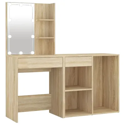 Image de Coiffeuse à LED avec armoire Chêne sonoma Bois d'ingénierie