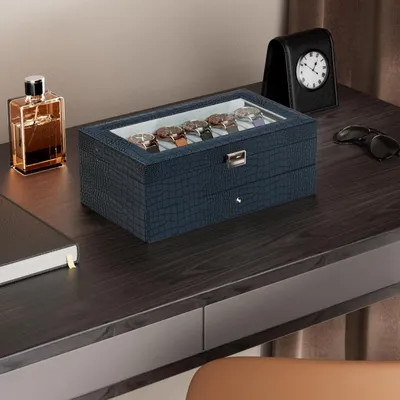 Obrázek produktu pro Krabička na hodinky box na hodinky - 12 přihrádek - Modrá - 19 x 34 x 13,5 cm