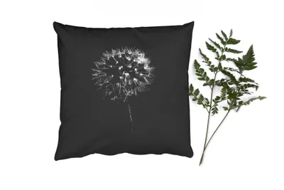 Produktbild von MuchoWow® Zierkissen Sofakissen Wohnzimmer Dekokissen 45x45 cm Löwenzahn - Schwarz - Floral - Botanisch - Schlafpolster - Polster für das Sofa