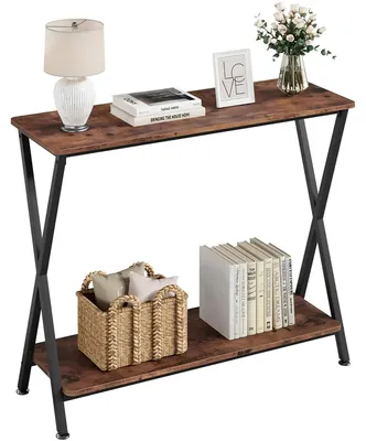 Image de Table console - Table d'entrée étroite avec 2 niveaux - Autoportante - Rectangulaire - Style vintage - 105 x 30 x 81 cm