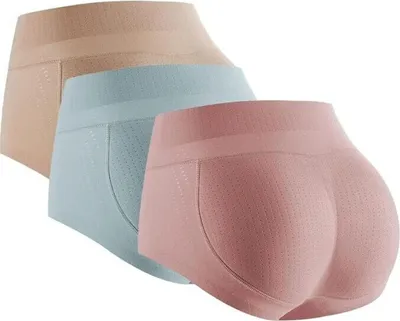 Produktbild von 3 PCS Push Up Butt Damen,Butt Lifter Padded Höschen Seamless Pushup Unterwäsche Briefs,Butt Lifter Po Push Up,Hip Enhancer Shapewear Miederpants,Unterhose Hip Enhancer Shapewear, Blau+rosa+beige, M