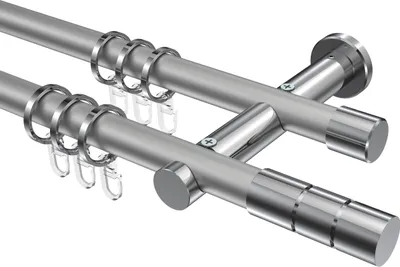 Produktbild von Interdeco Gardinenstange / Vorhangstange Silbergrau / Chrom, Typ Platon Elanto (Rillenzylinder), 20 mm Ø 2-läufig, 420 cm