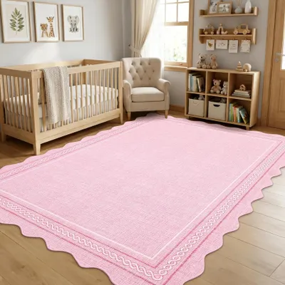 Obrázek produktu pro Koberec, který lze prát – koberec do obývacího pokoje – protiskluzová gumová spodní strana – měkký polyester – lze prát v pračce – obdélníkový tvar – růžová barva, rozměry 120 × 170 cm