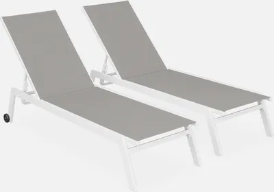Produktbild von sweeek - 2er-Set Sonnenliegen, 5 Positionen mit Rädern - Weiß