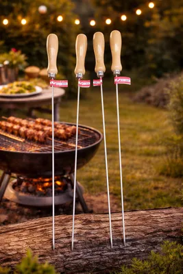 BBQ-Spieße 80 cm, Edelstahl mit Holzgriff, 4er-Set