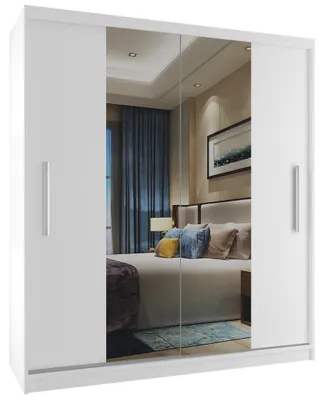 Image de BELINI Verona ME, armoire coulissante de 133 cm, blanc mat - Armoire avec miroir et penderie, idéale pour la chambre