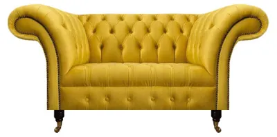 Zdjęcie produktu dla Żółta kanapa Chesterfield do salonu z tapicerowanymi sofami dwuosobowymi